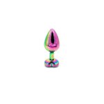 8 cm Orta Boy Kalp Mücevherli Çelik Gökkuşağı Anal Plug - Görsel 2